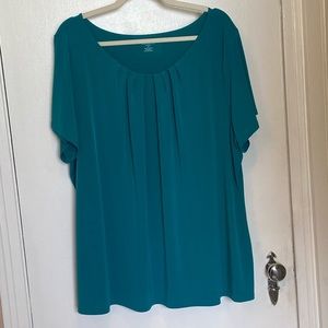 Worthington Teal Short sleeve pleated front top